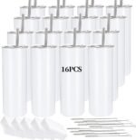 16 Pack Sublimation Tumblers Straight Skinny Tumbler Blanks Bulk 20oz for Heat Transfer, Individual Gift Boxed, Double Wall Insulated Tumbler with Shrink Wrap & Straws - Image 2