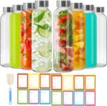 16 oz Clear Glass Water Bottles with Leakproof Lids 8 Pack,16 oz Glass Bottle for Juicing,Reusable Water Bottles with Stainless Steel Airtight Caps for Work, GYM, Home - Image 2