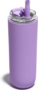 16 oz Insulated Coffee Tumblers, Travel Coffee Tumblers with Straw, Double-Wall Stainless Steel Tumbler, Leak Proof Tumbler, Reusable Cups with Lids for lced and Hot Drinks (Purple) - Image 2