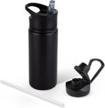 16 oz Insulated Water Bottle for School, Straw & Spout Lid, Keep Cold 24H, Spill Proof, BPA-Free, Double Wall Stainless Steel Kids Water Bottles for Sports, Gym, Travel, Black - Image 2