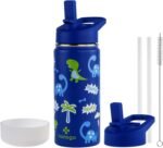 16 oz Stainless Steel Insulated Kids Water Bottle, Leak Proof Metal Thermal Flask with Straw lid, Cute Toddler Tumbler Cup for School Girls & Boys (Blue, Dino) - Image 2