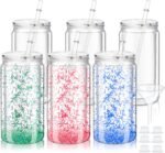 16oz Plastic Snow Globe Tumbler,6 Pack Pre-Drilled Double Wall Tumblers with Clear Lid and Straw,Snow Globe Cups Plastic Mason Jar Mug for Snow Globe Glitter DIY Gift (Clear Lid) - Image 2