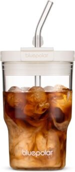 16oz/480ml Iced Coffee Cups With Lids And Straws,Reusable Leakproof Glass Tumbler,Water Bottles,Cold Brew,Drinking Jars For Juicing,Matcha,Tea,Smoothie For Travel,Office (Off-White) - Image 2