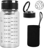 16oz/500ml Glass Shaker Bottle with Lid Handle, Glass Water Bottle, Wide Mouth Sport Nutrition Shakers with Measuring Marks (ml/oz), for Protein Mixing, Juices, Iced Tea,Milk,Coffee - Image 2