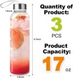 3 Packs Glass Water Bottles with Lid Clear Juice Bottles Reusable Bottle with Stainless Steel Cap Glass Cups Liquid Storage Containers for Juicing Beverage Refrigerator Travel-17oz - Image 3
