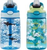 Contigo Aubrey Kids Water Bottle, 2-Pack, 14oz, Dinos & Sharks, Spill-Proof Lid, Dishwasher Safe, Blue & Green - Image 3