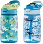 Contigo Aubrey Kids Water Bottle, 2-Pack, 14oz, Dinos & Sharks, Spill-Proof Lid, Dishwasher Safe, Blue & Green - Image 4