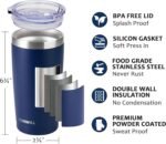 SUNWILL Travel Coffee Tumbler 20 oz, Insulated Mug with Lid, Stainless Steel Cup for Outdoor, Powder Coated Navy - Image 3