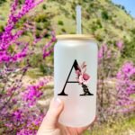 Personalized Gifts for Women, Monogrammed Frosted Glass Tumbler with Straw and Lid, Cute Customized Mug, Custom Initial Iced Coffee Glasses, Customizable Drinking Cup, Birthday Teacher Woman, M - Image 5