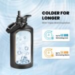 One Gallon Water Bottle Insulated, Triple Walled Vacuum Stainless Steel (Cold for 48 Hrs), Leak Proof & Non-BPA, Large Water Flask Jug with Paracord Handle & Straw Spout Lids - Image 3