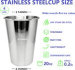 20oz 4PCS Stainless Steel Pint Cup,Pint Tumbler,Reusable metal Cups,Stainless Steel Water Tumbler,BPA Free,Stackble,Durable,Unbreakable Metal Drinking Glasses for Bar,Banquet Mugs (4, 20OZ) - Image 4