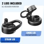 CIVAGO 64 oz Glass Water Bottle Jug with Straw and Handle, Half Gallon Sports Motivational Water Bottle with Time Marker, Wide Mouth Flask Canteen with Silicone Sleeve for Gym, Black - Image 3