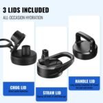 32oz Insulated Water Bottle with Straw, Stainless Steel Metal Vacuum Water Flask, Large Thermal Water bottle with Leakproof 3 Lids for Travel, Camping, Gym Sports Indigo Black - Image 3