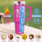 Personalized 40 oz Monogrammed Tumbler with Handle & Flip Straw, 100% Leak Proof stainless steel Insulated Tumbler, Customized Initial Funny Gifts for Women Mom Sisters Coworker, M - Image 4