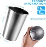 5 Pack 16 Ounce Stainless Steel Pint Cups Shatterproof Cup Tumblers Unbreakable Metal Drinking Glasses for Bar, Home, Restaurant - Image 3