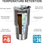 30 oz Tumbler with Lids and Straws Double Wall Insulated Tumbler Cup,Stainless Steel Leak-proof Thermal Coffee Tumbler Powder Coated Travel Mug for Cold and Hot Beverages,Silver - Image 3
