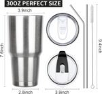 30 oz Tumbler with Lids and Straws Double Wall Insulated Tumbler Cup,Stainless Steel Leak-proof Thermal Coffee Tumbler Powder Coated Travel Mug for Cold and Hot Beverages,Silver - Image 5