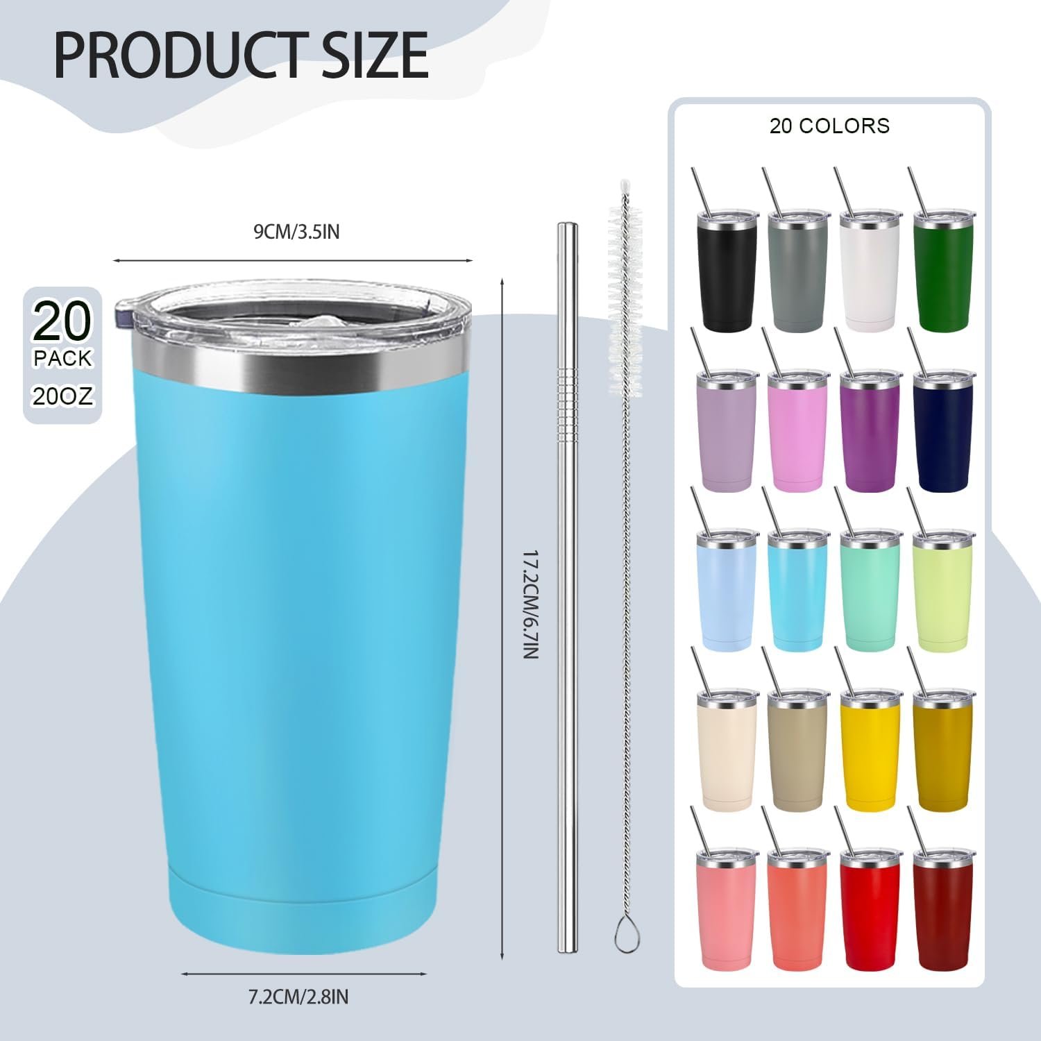 YOUKE OLA 20 Pack Stainless Steel Tumbler Bulk 20oz Insulated Vacuum Travel Mug Powder Coated Coffee Mug Gift for Laser Engrave, Assorted Colors - Image 3