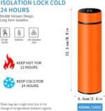 Smart Water Bottle Stainless Steel Vacuum Flask,Travel Mug with Smart LCD Touch Screen, Keep Hot Or Cold, Car Portable Travel Tea Coffee Vacuum Thermo Cup,Insulated Water Bottle (Orange) - Image 3