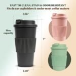 FEBU Plant-Based Reusable Coffee Cup With Lid and Sleeve | 16oz, Sage Green | Portable Travel Mug made from Bamboo | Dishwasher Safe, Zero Waste, Plastic Free With Leak-Proof Screw-on Lid - Image 4