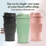 FEBU Plant-Based Reusable Coffee Cup With Lid and Sleeve | 16oz, Sage Green | Portable Travel Mug made from Bamboo | Dishwasher Safe, Zero Waste, Plastic Free With Leak-Proof Screw-on Lid - Image 5