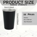 22 Pcs 16 oz Stainless Steel Pint Cups Stackable Metal Cups Black Shatterproof Water Tumblers Kids Adults Drink Water Tumbler for Restaurant Picnic Outdoor Travel Camping - Image 3