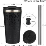 BJPKPK 18oz Insulated Tumbler With lid And Straw Stainless Steel Tumblers Travel Coffee Mug Reusable Thermal Cup,Black Leopard - Image 3