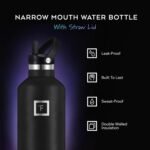 IRON °FLASK Camping & Hiking Hydration Flask with Straw, BPA-Free Insulated Stainless Steel Sports Water Bottle - 24 oz Midnight Black - Image 3