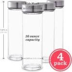 Juice Bottles - 4 Pack Wide Mouth Glass Bottles with Lids - for Juicing, Smoothies, Infused Water, Beverage Storage - 16oz, BPA Free, Stainless Steel Lids, Leakproof, Reusable, Borosilicate - Image 4