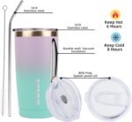 BJPKPK Insulated Stainless Steel Tumbler, Coffee Cup with Lid and Straw, Double Wall Vacuum Travel Mug, Powder Coated Leakproof Tumbler Cup,Lavender Green - Image 3