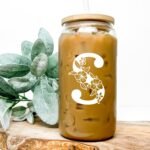 Personalized Tumbler, Monogrammed Can Glass Cups with Bamboo Lids and Straws, Customized Gifts for Women, Cute Design Initial Iced Coffee glasses, Custom Letter Mug, Birthday Bridesmaid, A - Image 5