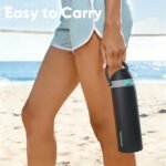 Insulated Water Bottle with Straw - Encool Stainless Steel Water Bottle with Push Button Lid, Leak-Proof & BPA-Free, Keeps Cold for 24 Hours for Sports, Travel, Gym (24 oz, Tuna Grey-Green) - Image 3