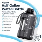 AQUAFIT 64 oz Water Bottle with Time Marker - Straw & Chug Lid - BPA Free Half Gallon Gym Water Bottle with Handle - Big Gallon Jug (Gray, 64 Ounces) - Image 3