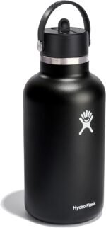 Hydro Flask Water Bottle - Insulated Stainless Steel - Wide Mouth Flex Straw Lid, Non Spill, Leakproof and Refillable in 64 Oz Black - Image 3