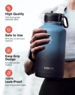 Half Gallon Water Bottle Insulated with Straw & 3 Lids, Coolflask 64 oz Water Jug Large Metal Stainless Steel Wide Mouth for Sports, Gym or Office, Non-BPA Keep Cold 48H Hot 24H, Samurai Cyan - Image 4