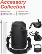 Half Gallon Water Bottle Insulated with Straw & 3 Lids, Coolflask 64 oz Water Jug Large Metal Stainless Steel Wide Mouth for Sports, Gym or Office, Non-BPA Keep Cold 48H Hot 24H, Samurai Cyan - Image 5