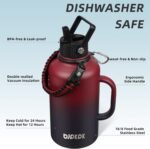 BJPKPK Half Gallon Insulated Water Bottles with Straw Lid & Side Handle, 50oz, 64oz, 87oz, 128oz Large, Stainless Steel Water Bottles with 3 Lids and Paracord Strap, Metal Water Jug,Charming Red - Image 3