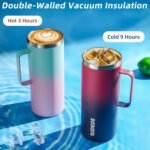 BJPKPK Insulated Coffee Mug with 2 Lids, 32oz Stainless Steel Insulated Tumbler with Handle, Double Wall Vacuum Coffee Cups, BPA Free Travel Mug for Coffee, Tea and Drinks, Marshmallow - Image 5