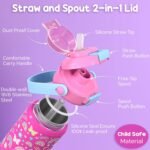 Kids Insulated Water Bottle with Pop-Open Straw & Spout 2-in-1 Lid, 18oz Leak Proof 18/8 Stainless Steel Vacuum Tumbler, BPA-Free Kids Cup For Travel School Boys Girls Toddler, Rainbow & Mermaid - Image 3