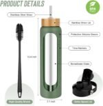 32 oz Glass Water Bottles - 1 Liter Motivational Tumbler With Time Marker - Borosilicate Glass With Silicone Sleeve and 2 Lids, Handle Spout & Bamboo Straw Lid - Image 3