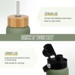 32 oz Glass Water Bottles - 1 Liter Motivational Tumbler With Time Marker - Borosilicate Glass With Silicone Sleeve and 2 Lids, Handle Spout & Bamboo Straw Lid - Image 4