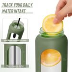 32 oz Glass Water Bottles - 1 Liter Motivational Tumbler With Time Marker - Borosilicate Glass With Silicone Sleeve and 2 Lids, Handle Spout & Bamboo Straw Lid - Image 5