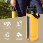 ThermoProof Insulated Water Bottle – Stainless Steel, Wide Mouth, Flip & Spout Lids, Leakproof, Dishwasher Safe, Reusable – Keeps Drinks Hot or Cold – for Adults & Kids – 18oz, Amber - Image 4