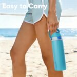 Insulated Water Bottle with Straw - Encool Stainless Steel Water Bottle with Push Button Lid, Leak-Proof & BPA-Free, Keeps Cold for 24 Hours for Sports, Travel, Gym (24 oz, Silk Blue) - Image 3