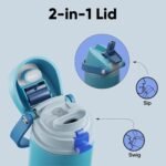 Insulated Water Bottle with Straw - Encool Stainless Steel Water Bottle with Push Button Lid, Leak-Proof & BPA-Free, Keeps Cold for 24 Hours for Sports, Travel, Gym (24 oz, Silk Blue) - Image 4