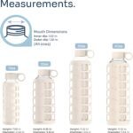 purifyou 40oz / 32oz / 22oz / 12oz Borosilicate Glass Water Bottle with Time & Volume Markers, Silicone Sleeve, Stainless Steel Lid | Reusable Glass Bottle for Water & Juice (32oz Pearled Ivory) - Image 3