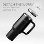 40 Oz Insulated Tumbler with Detachable Flip Straw Lid, Vacuum insulated Stainless Steel | BPA-Free, Handle & Cupholder Compatible - 24H Cold, Travel/Gym/Office,Black - Image 3