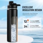 24 oz Insulated Water Bottle with Handle, 304 Stainless Steel Water Bottles with Wide Mouth, Double Wall Vacuum Sports Water Bottle, BPA Free, Keep Cold and Hot, Black - Image 3