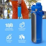 ThermoProof Double-Walled Vacuum Insulated Stainless Steel Water Bottle - Wide Mouth with Chug & Spout Lids, Dishwasher Safe, Reusable, Leakproof, Hot & Cold for Men, Women & Kids - 22oz, Blue - Image 3