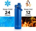 ThermoProof Double-Walled Vacuum Insulated Stainless Steel Water Bottle - Wide Mouth with Chug & Spout Lids, Dishwasher Safe, Reusable, Leakproof, Hot & Cold for Men, Women & Kids - 22oz, Blue - Image 4